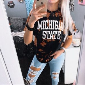 Michigan State Black Bleached Tie Dye T-Shirt
